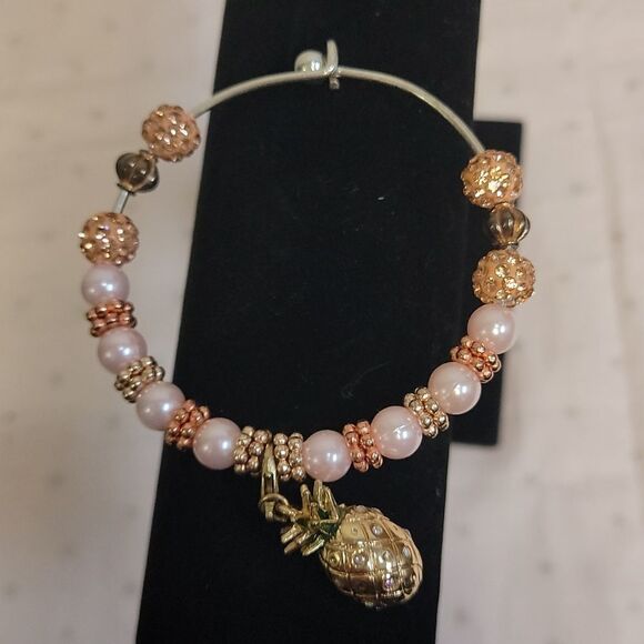 Handmade Silver Wired Beaded Bracelet with Pineapple Charm - Picture 6 of 7